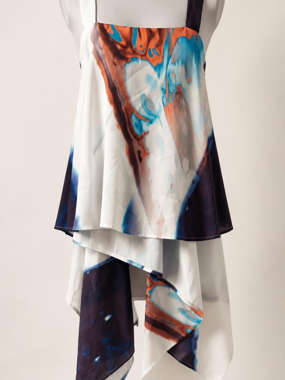 Asilio White top with Blue and Orange Abstract Print